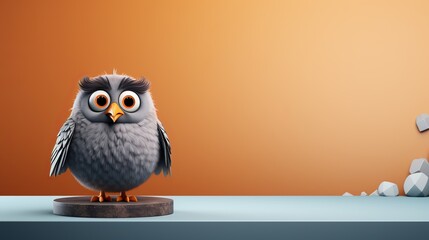 owl on a podium on a dark gray background