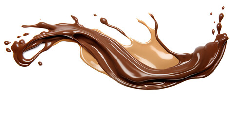 A splash of chocolate on a white background. Generative AI.