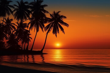 Obraz na płótnie Canvas Sunrise hawaii with coconut tree.Generative Ai.