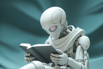 Fototapeta premium Robot AI reading, machine learning
