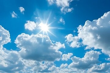 Naklejka na ściany i meble Sunny sky with white cloud background.Generative Ai.