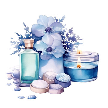 Watercolor
 spa care set relax illustration. Generative AI, png image.