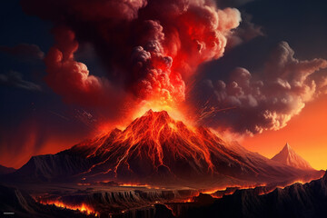 volcano eruption.Generative Ai. - obrazy, fototapety, plakaty