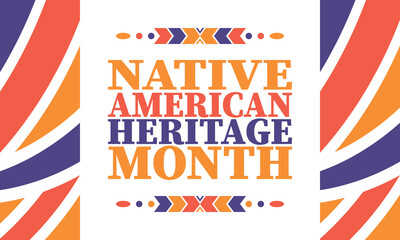 Obraz premium Native American Heritage Month. American Indian culture. Celebrate annual in in November in United States. Tradition Indian pattern. Poster and banner. Vector authentic ornament, ethnic illustration