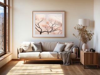 Home Interior With Poster Mockup , Mockups Design 3D, High-quality Mockups, Generative Ai
