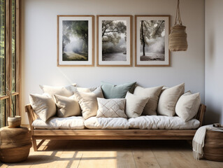 Home interior with Poster Mockup, Mockups Design 3D, High-quality Mockups, Generative Ai