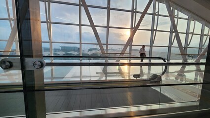 The sunrises in the airport.