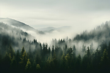 A mysterious forest with tall, dark trees shrouded in a foggy mist. A place of serenity and beauty, the perfect spot to escape the hustle and bustle of everyday life.