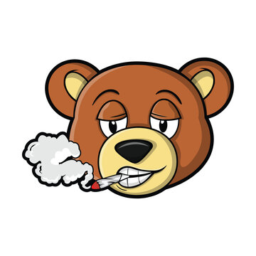 Bear smoking mascot logo design illustration vector isolated on white background