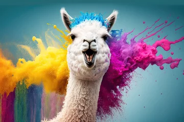 Foto auf Alu-Dibond Vibrant and whimsical alpaca showcasing a burst of colors in a creative and imaginative setting.Generative AI © AI Farm