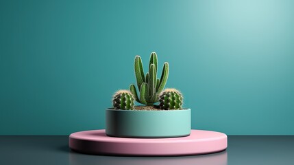 cactus tree in pot on dark green background
