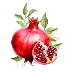 Watercolor pomegranate fruit illustration. Generative AI, png image.