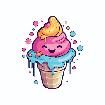 A cartoon ice cream cone with a smile face