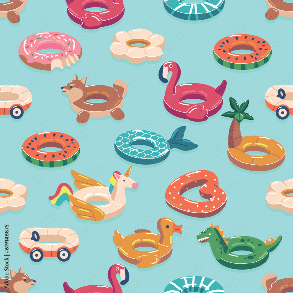 Poster vibrant and dynamic seamless pattern featuring swimming circles, creating a playful and energetic de