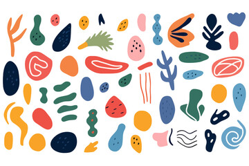 Colorful abstract doodle designs in various shapes and colors, freehand vector illustration