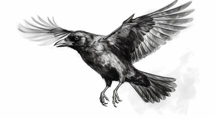 isolated black and white illustration of a flying bird.Generative AI.