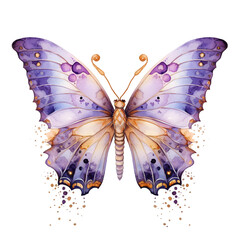 Illustration of a cute purple butterfly watercolor. Generative AI, png image.
