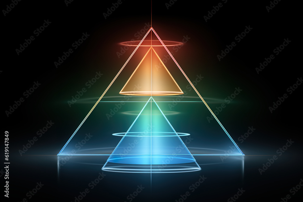 Poster a triangle with a light coming out of it. generative ai.
