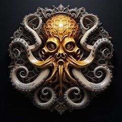 Golden sign with the image of an octopus. Generative AI
