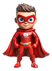 3D illustration Superhero character in red suit cartoon style for kids isolated.
