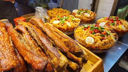 Crispy pork with spicy sour source.