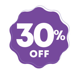 30% off. Special offer, campaign tag. Sticker for retail, store. Vector illustration promo, discount price, icon