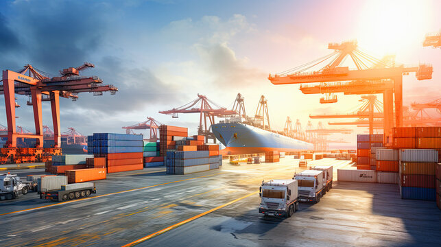 Global business logistics import export and container cargo freight ship, ai generative