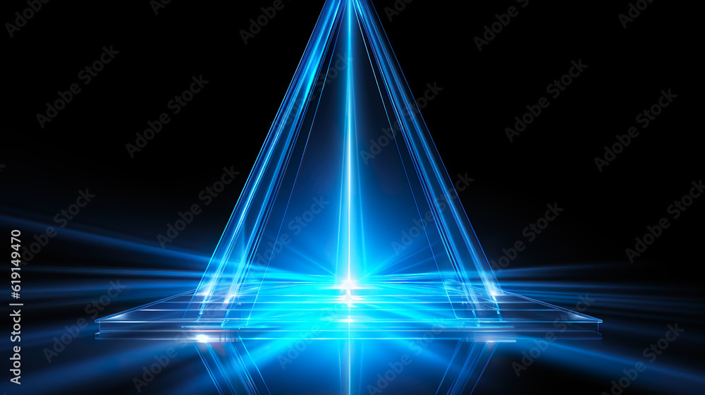Poster a blue light shines through the center of a triangle. generative ai.