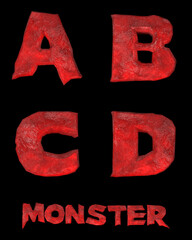 Monster red horror alphabet 3D illustration