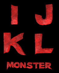 Monster red horror alphabet 3D illustration