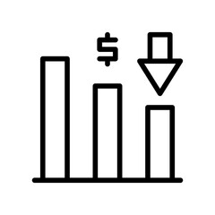 Economic Crisis Business and Finance icon with black outline style. decrease, recession, arrow, down, problem, crash, bankruptcy. Vector illustration