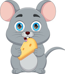 cartoon cute mouse eating cheese