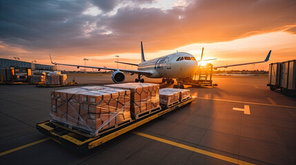 Loading of goods on board a cargo plane, airport , Business logistic. ai generative - obrazy, fototapety, plakaty