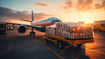 Loading of goods on board a cargo plane, airport , Business logistic. ai generative