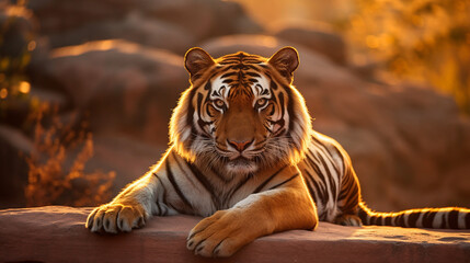 tiger on the rock HD 8K wallpaper Stock Photographic Image