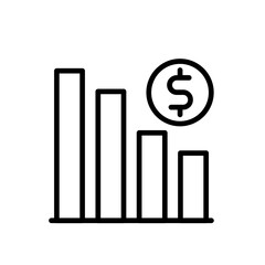 Economic Crisis Business and Finance icon with black outline style. finance, decrease, recession, arrow, dollar, chart, graph. Vector illustration