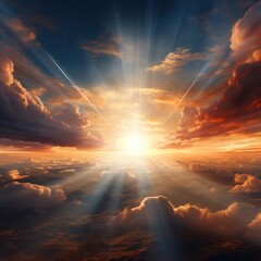 sun rising out of a cloudy sky, concept of Christianity