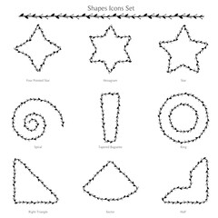 Shapes Icons Set isolated branches flower wreath leaf floral vector decoration border botanical minimalist wedding frames congratulations anniversary valentine winner award romantic 