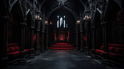 abstract renaissance empty big hall dark gothic light and smoke room - Powered by Adobe