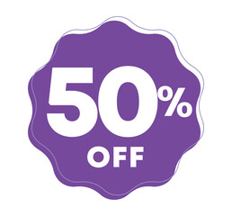 50% off. Special offer, campaign tag. Sticker for retail, store. Vector illustration promo, discount price, icon