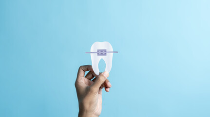Dental teeth examined dentist holding virtual braces orthodontic concept.