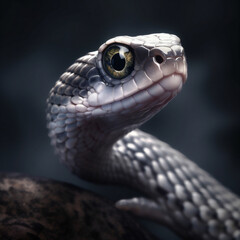 Obraz premium Portrait of a beautiful gray black snake looking into the camera. Generative ai.