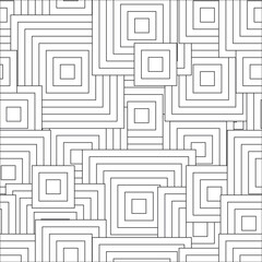 Black and white seamless pattern for coloring book in doodle style. Squares.