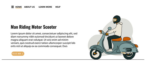 person riding a scooter drawing of vector illustration landing page and banner, daily delivery 