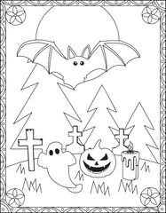 Halloween Coloring Pages, Halloween  Coloring pages for kids, Halloween illustration, Halloween Vector, Black and white, 