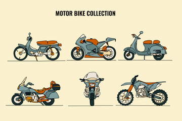 motorcycle royalty set collection vector illustration, bike design concept. modern continuous line drawing graphic design.vector illustration of motorcycle royalty set collection, bike design concept.