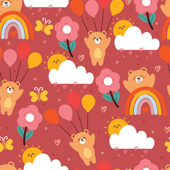 cute seamless pattern cartoon bear with cute sky element. animal wallpaper for kids, fabric print, gift wrap paper