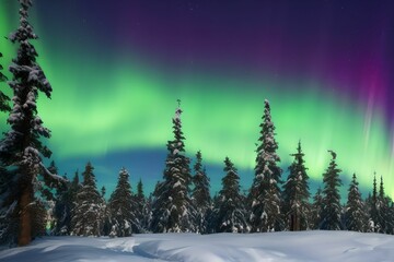 Fototapeta na wymiar wallpaper, aurora borealis with the forest in the background, generative ai