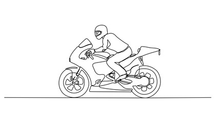 Fototapeta na wymiar continuos lineart of man riding a sports bike using driving safety for minimalist illustration vector of vehicle
