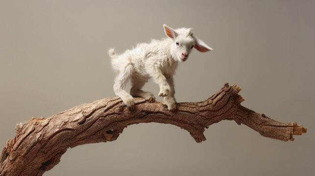 white goat on  branch HD 8K wallpaper Stock Photographic Image